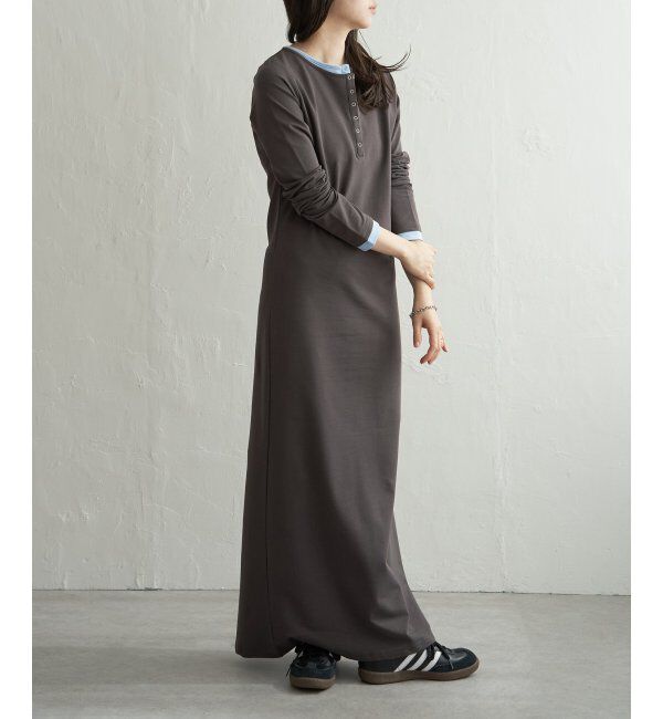 VENCE share style「レイヤードヘンリーネックロングワンピース」|ワンピース|チャコール
