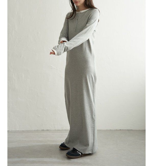 VENCE share style「レイヤードヘンリーネックロングワンピース」|ワンピース|モクグレー