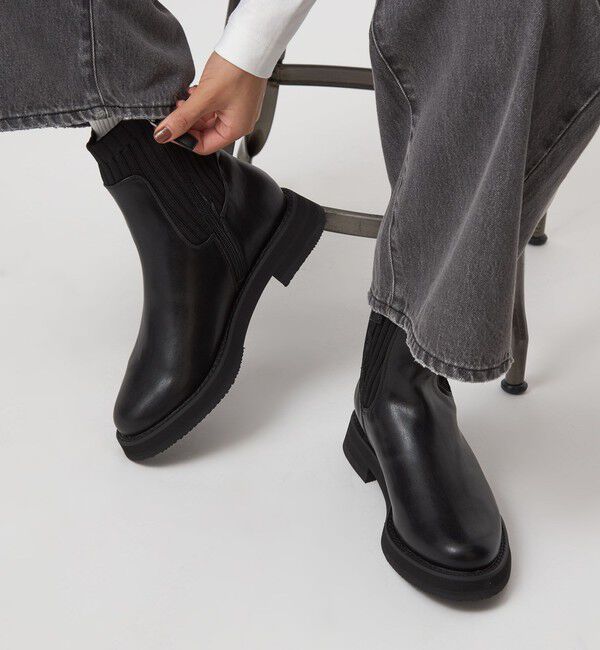 UNITED ARROWS green label relaxing「ストレッチ ショートブーツ / サイドゴア / 撥水」|ロングブーツ|BLACK