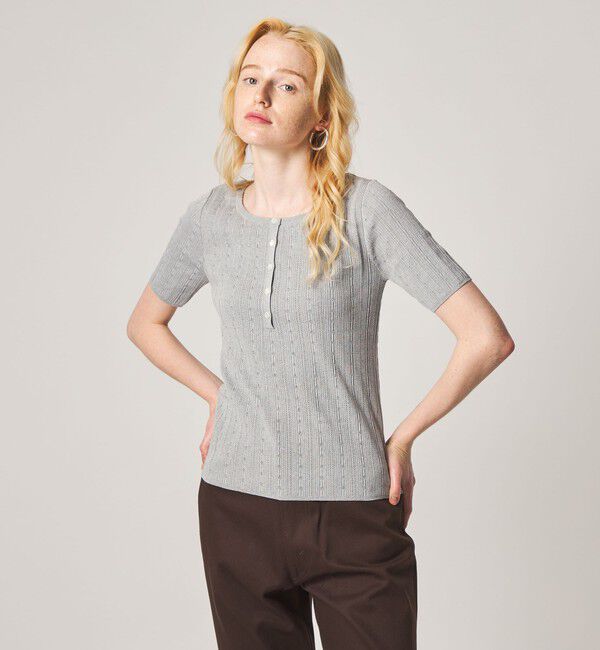 STEVEN ALAN「＜Steven Alan＞アイレット リブ ヘンリーネック プルオーバー」|ニット・セーター|MD.GRAY