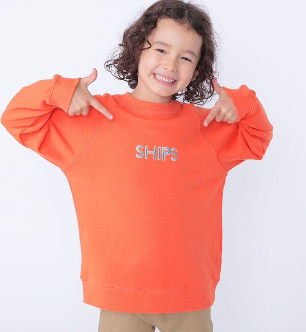 SHIPS KIDS「SHIPS KIDS:100～130cm / 刺繍 ロゴ ラグラン スウェット」|スウェット・ジャージ|オレンジ