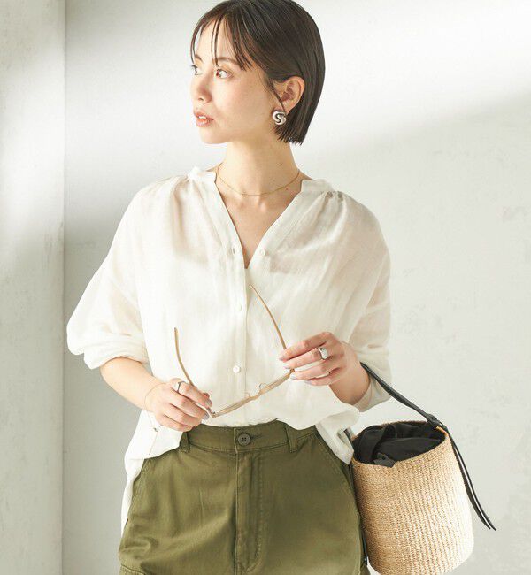 SHIPS for women「【実力派ベーシック】〈手洗い可能〉IMPERIAL LINEN 混 バンドカラー スキッパー シャツ」|シャツ・ブラウス|