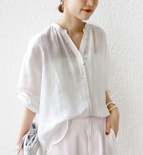 SHIPS for women「【実力派ベーシック】〈手洗い可能〉IMPERIAL LINEN 混 バンドカラー スキッパー シャツ」|シャツ・ブラウス|