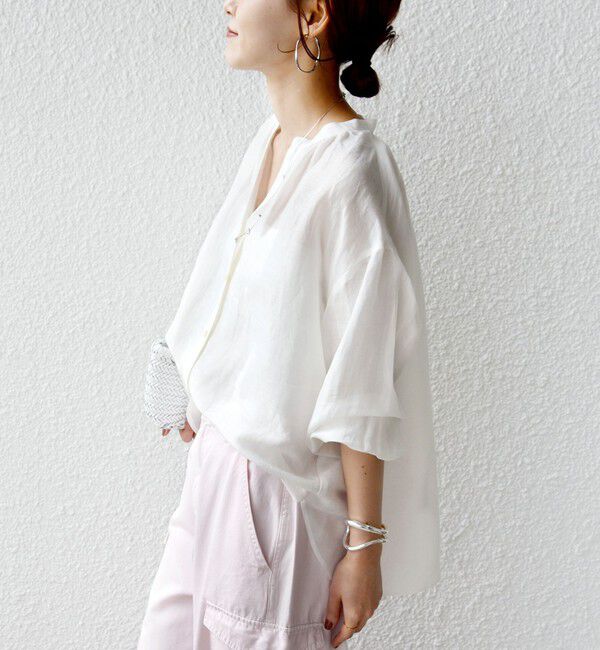 SHIPS for women「【実力派ベーシック】〈手洗い可能〉IMPERIAL LINEN 混 バンドカラー スキッパー シャツ」|シャツ・ブラウス|