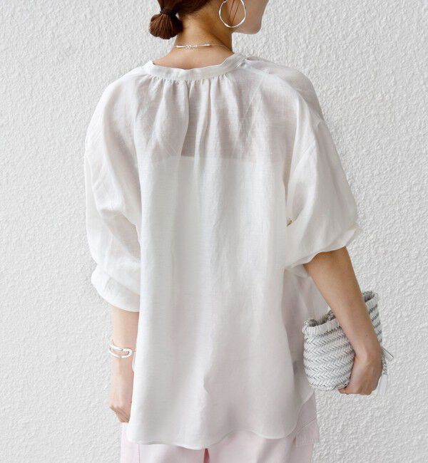 SHIPS for women「【実力派ベーシック】〈手洗い可能〉IMPERIAL LINEN 混 バンドカラー スキッパー シャツ」|シャツ・ブラウス|