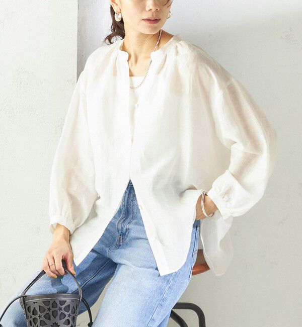 SHIPS for women「【実力派ベーシック】〈手洗い可能〉IMPERIAL LINEN 混 バンドカラー スキッパー シャツ」|シャツ・ブラウス|
