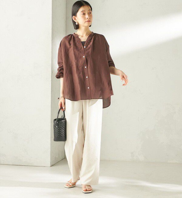 SHIPS for women「【実力派ベーシック】〈手洗い可能〉IMPERIAL LINEN 混 バンドカラー スキッパー シャツ」|シャツ・ブラウス|