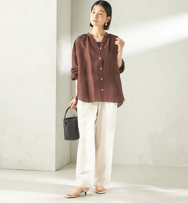SHIPS for women「【実力派ベーシック】〈手洗い可能〉IMPERIAL LINEN 混 バンドカラー スキッパー シャツ」|シャツ・ブラウス|