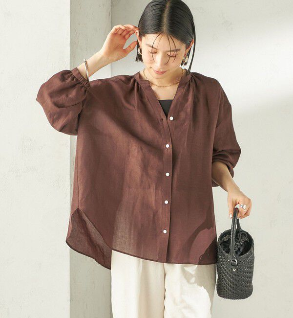 SHIPS for women「【実力派ベーシック】〈手洗い可能〉IMPERIAL LINEN 混 バンドカラー スキッパー シャツ」|シャツ・ブラウス|