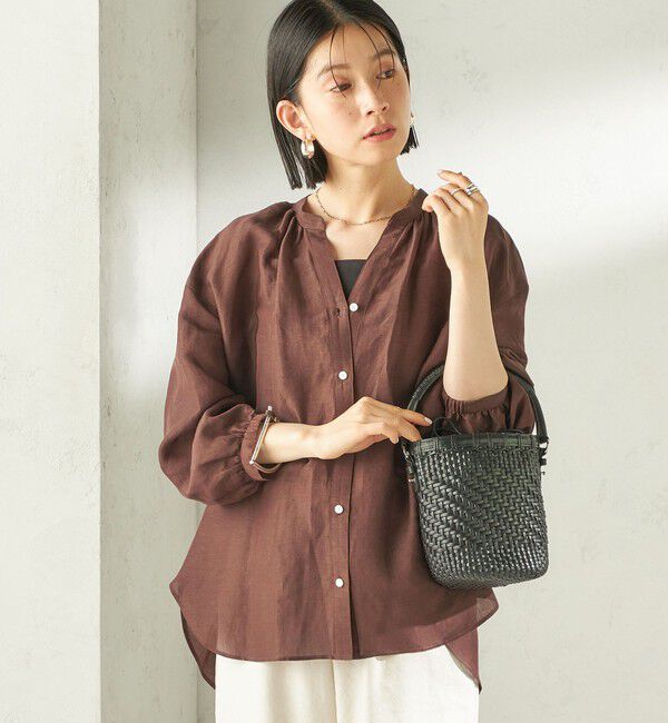 SHIPS for women「【実力派ベーシック】〈手洗い可能〉IMPERIAL LINEN 混 バンドカラー スキッパー シャツ」|シャツ・ブラウス|