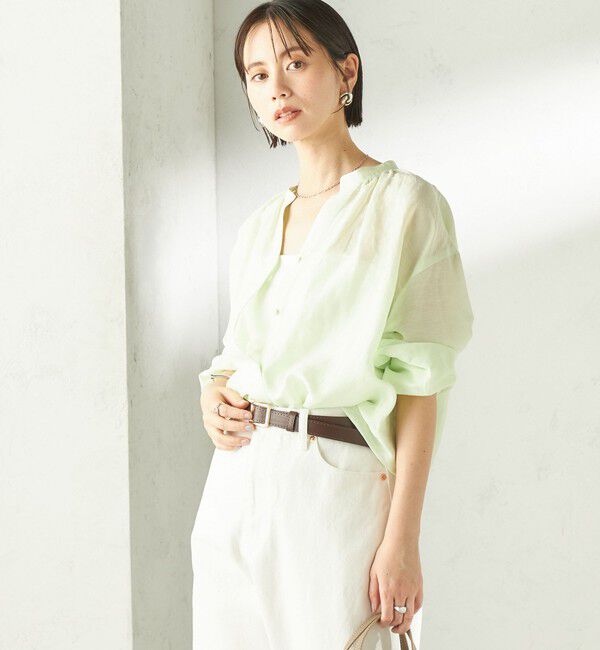 SHIPS for women「【実力派ベーシック】〈手洗い可能〉IMPERIAL LINEN 混 バンドカラー スキッパー シャツ」|シャツ・ブラウス|