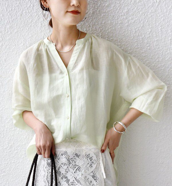 SHIPS for women「【実力派ベーシック】〈手洗い可能〉IMPERIAL LINEN 混 バンドカラー スキッパー シャツ」|シャツ・ブラウス|