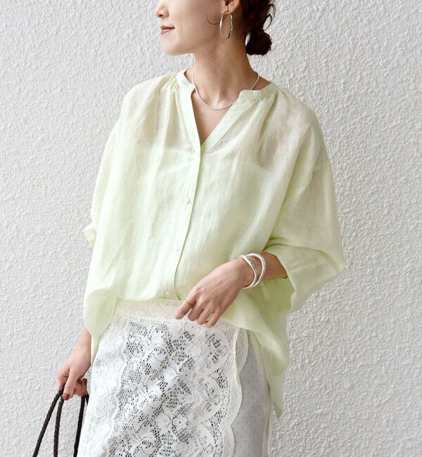 SHIPS for women「【実力派ベーシック】〈手洗い可能〉IMPERIAL LINEN 混 バンドカラー スキッパー シャツ」|シャツ・ブラウス|