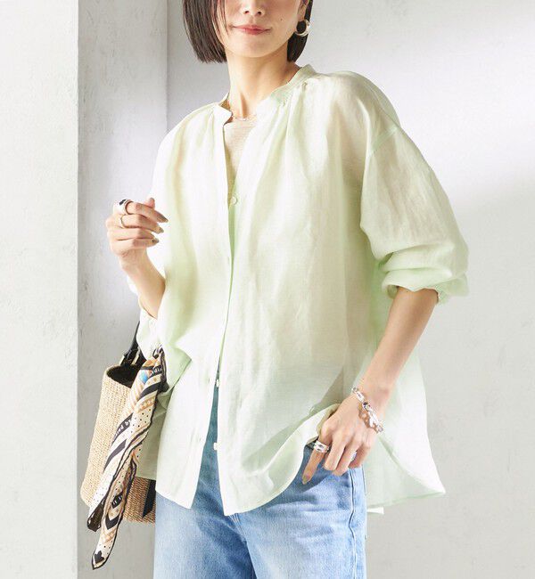 SHIPS for women「【実力派ベーシック】〈手洗い可能〉IMPERIAL LINEN 混 バンドカラー スキッパー シャツ」|シャツ・ブラウス|