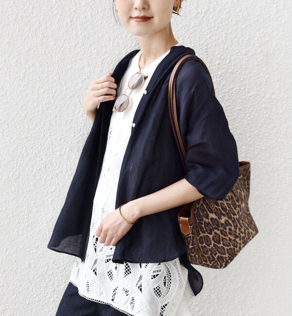 SHIPS for women「【実力派ベーシック】〈手洗い可能〉IMPERIAL LINEN 混 バンドカラー スキッパー シャツ」|シャツ・ブラウス|ネイビー