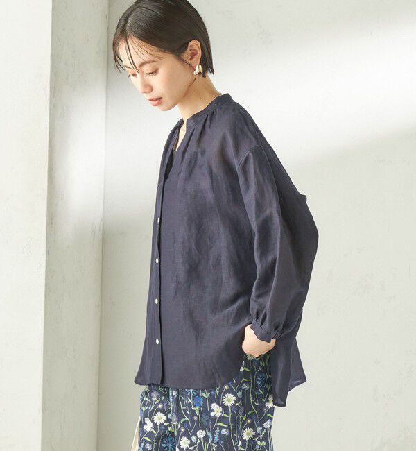SHIPS for women「【実力派ベーシック】〈手洗い可能〉IMPERIAL LINEN 混 バンドカラー スキッパー シャツ」|シャツ・ブラウス|