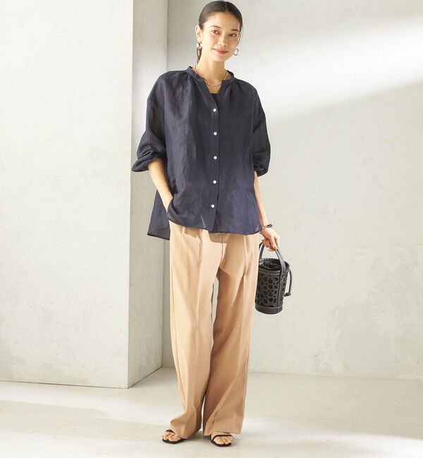 SHIPS for women「【実力派ベーシック】〈手洗い可能〉IMPERIAL LINEN 混 バンドカラー スキッパー シャツ」|シャツ・ブラウス|