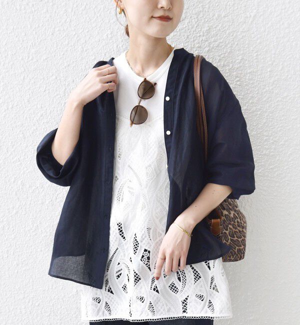 SHIPS for women「【実力派ベーシック】〈手洗い可能〉IMPERIAL LINEN 混 バンドカラー スキッパー シャツ」|シャツ・ブラウス|