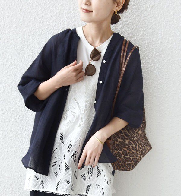 SHIPS for women「【実力派ベーシック】〈手洗い可能〉IMPERIAL LINEN 混 バンドカラー スキッパー シャツ」|シャツ・ブラウス|