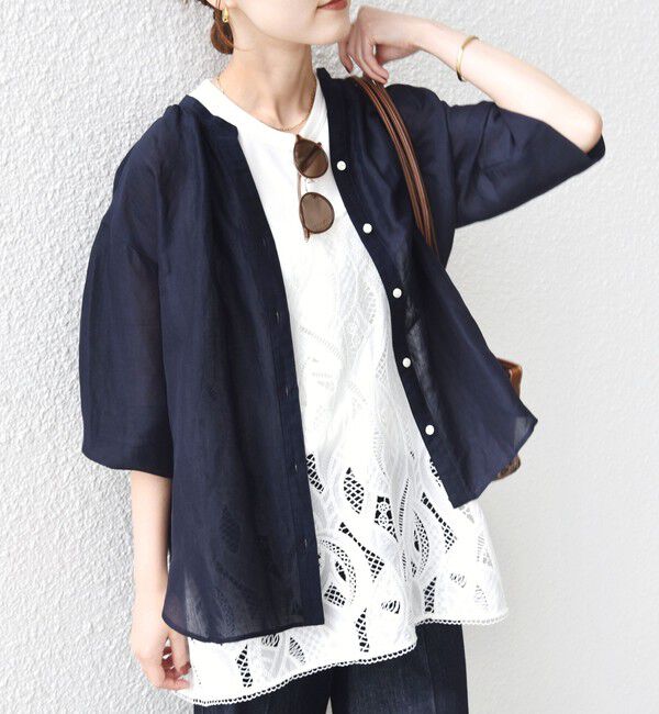 SHIPS for women「【実力派ベーシック】〈手洗い可能〉IMPERIAL LINEN 混 バンドカラー スキッパー シャツ」|シャツ・ブラウス|
