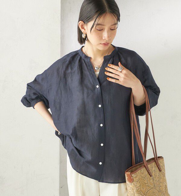 SHIPS for women「【実力派ベーシック】〈手洗い可能〉IMPERIAL LINEN 混 バンドカラー スキッパー シャツ」|シャツ・ブラウス|