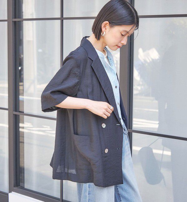 SHIPS for women「【実力派ベーシック】〈手洗い可能〉シルク混 シアー 羽織 半袖 ジャケット」|テーラードジャケット|