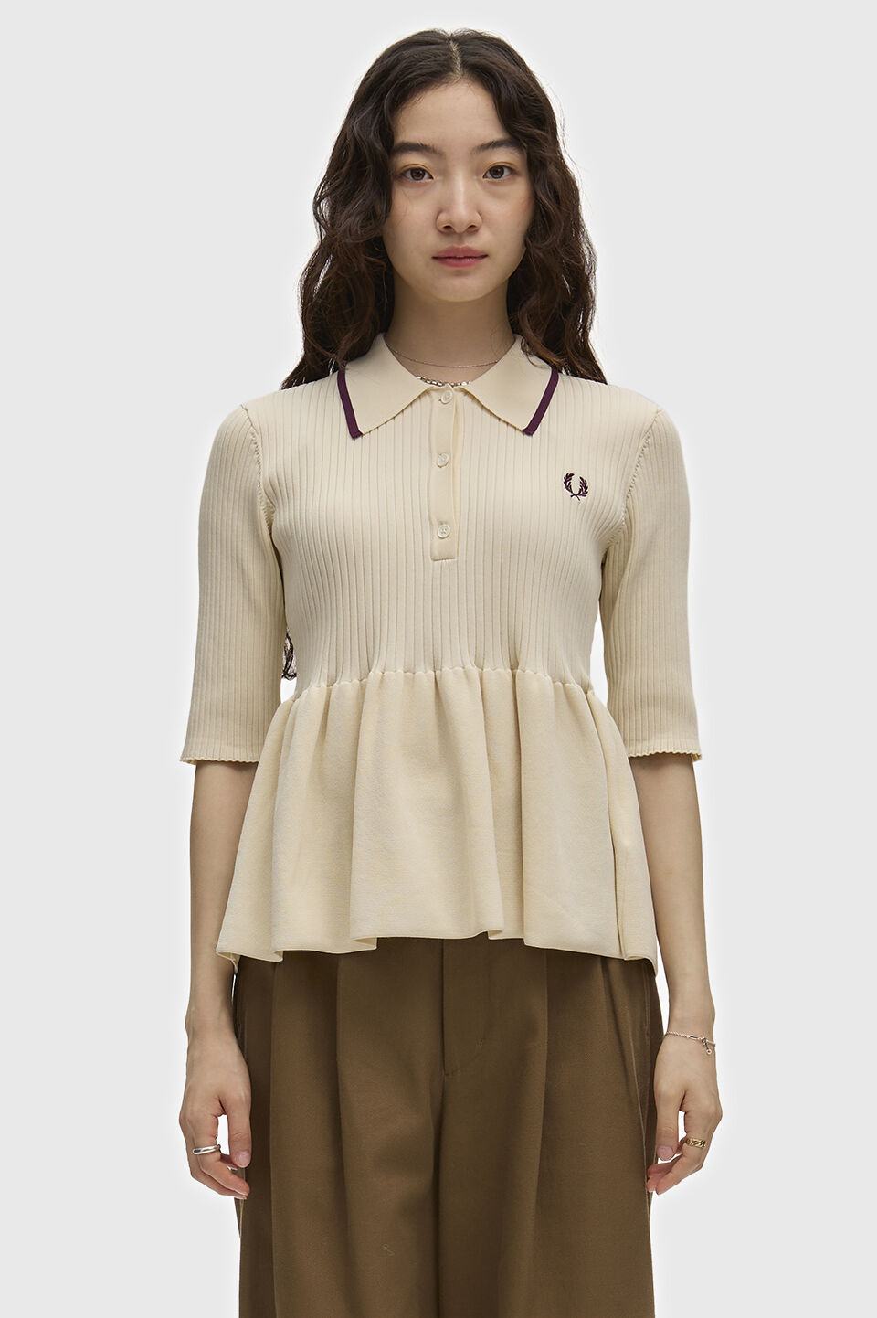 FRED PERRY 「FRED PERRY／Peplum Knitted Shirt／ペプラムニットポロシャツ」|ポロシャツ|