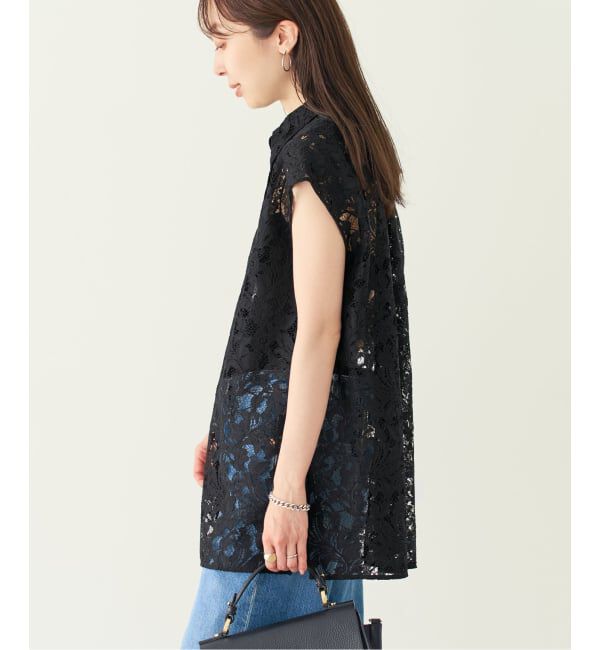 NOBLE「《追加》【洗える】ボタニカルレースフレンチスリーブブラウス」|シャツ・ブラウス|