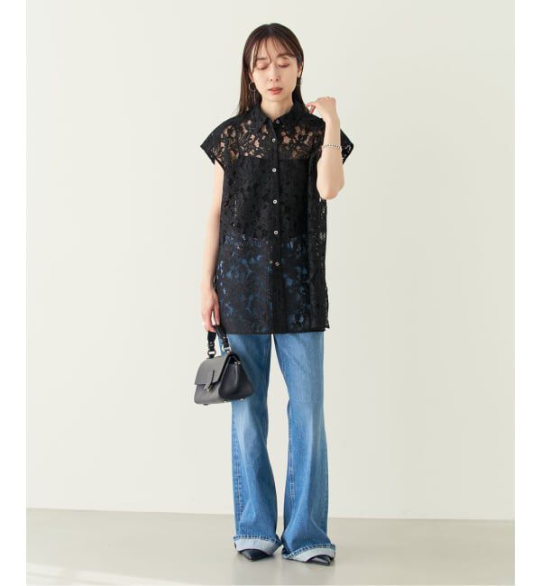 NOBLE「《追加》【洗える】ボタニカルレースフレンチスリーブブラウス」|シャツ・ブラウス|