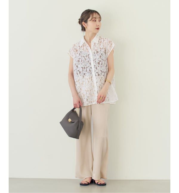 NOBLE「《追加》【洗える】ボタニカルレースフレンチスリーブブラウス」|シャツ・ブラウス|