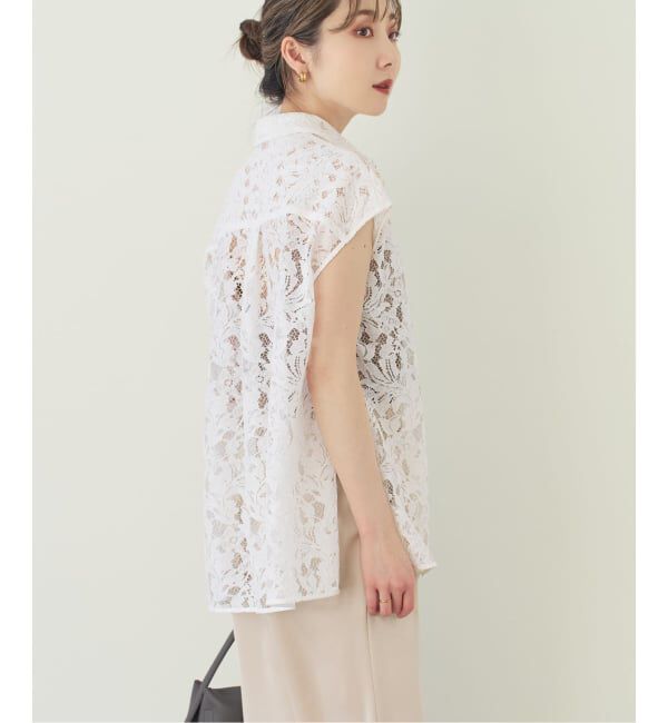 NOBLE「《追加》【洗える】ボタニカルレースフレンチスリーブブラウス」|シャツ・ブラウス|