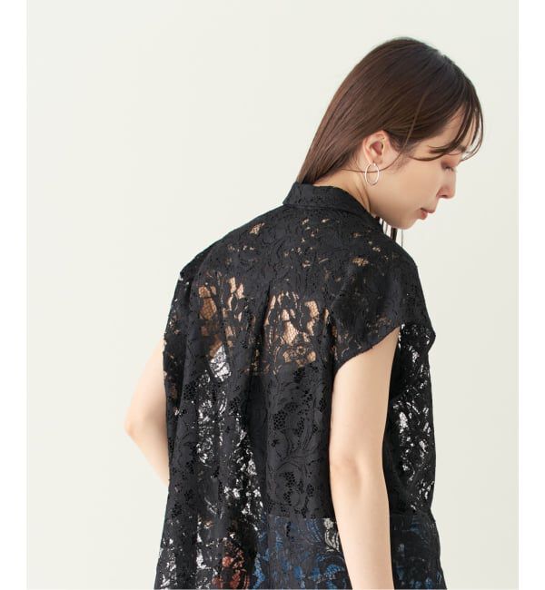 NOBLE「《追加》【洗える】ボタニカルレースフレンチスリーブブラウス」|シャツ・ブラウス|