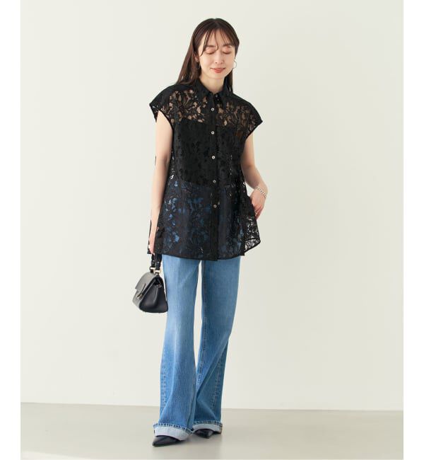 NOBLE「《追加》【洗える】ボタニカルレースフレンチスリーブブラウス」|シャツ・ブラウス|