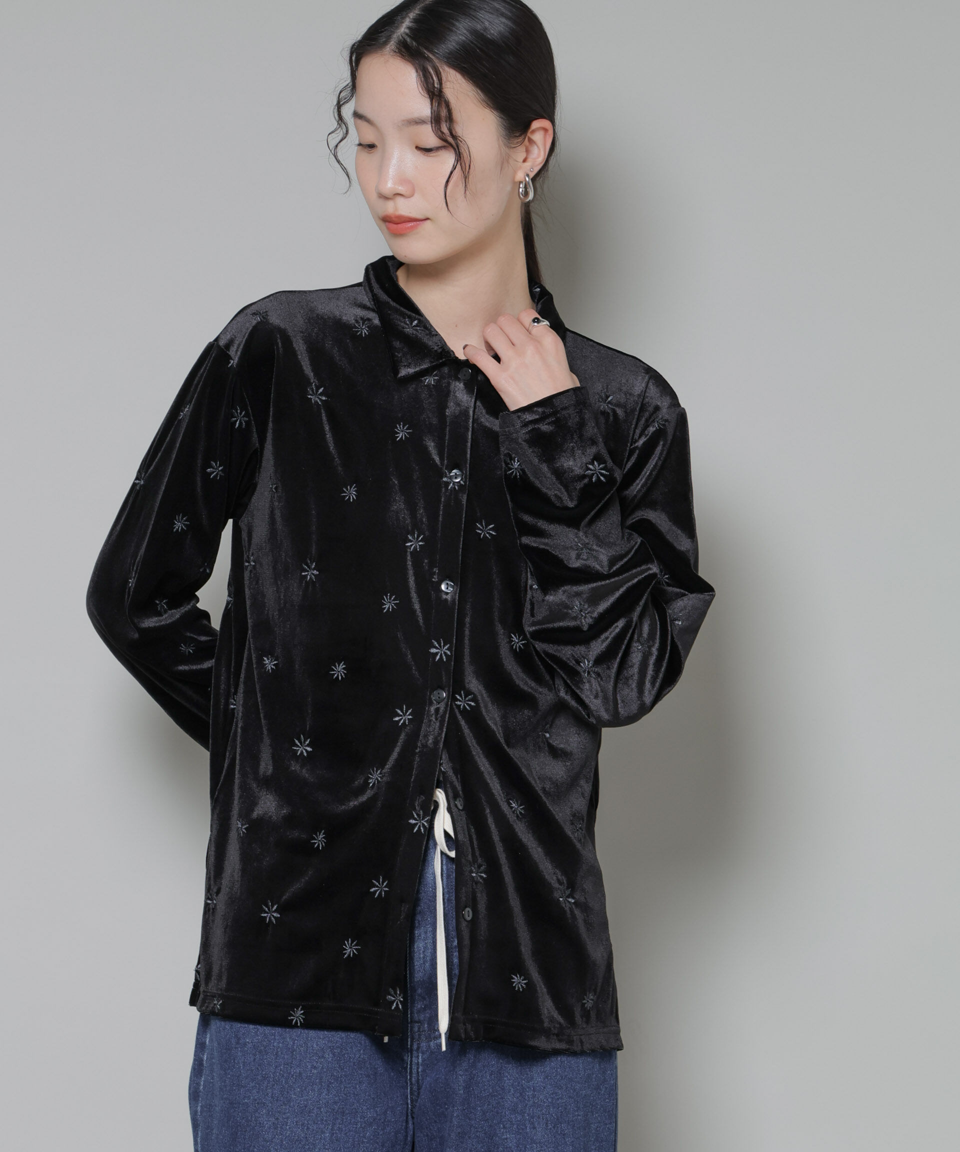 nano･universe「刺繍ベロアカットシャツ(セットアップ可)」|Tシャツ・カットソー|
