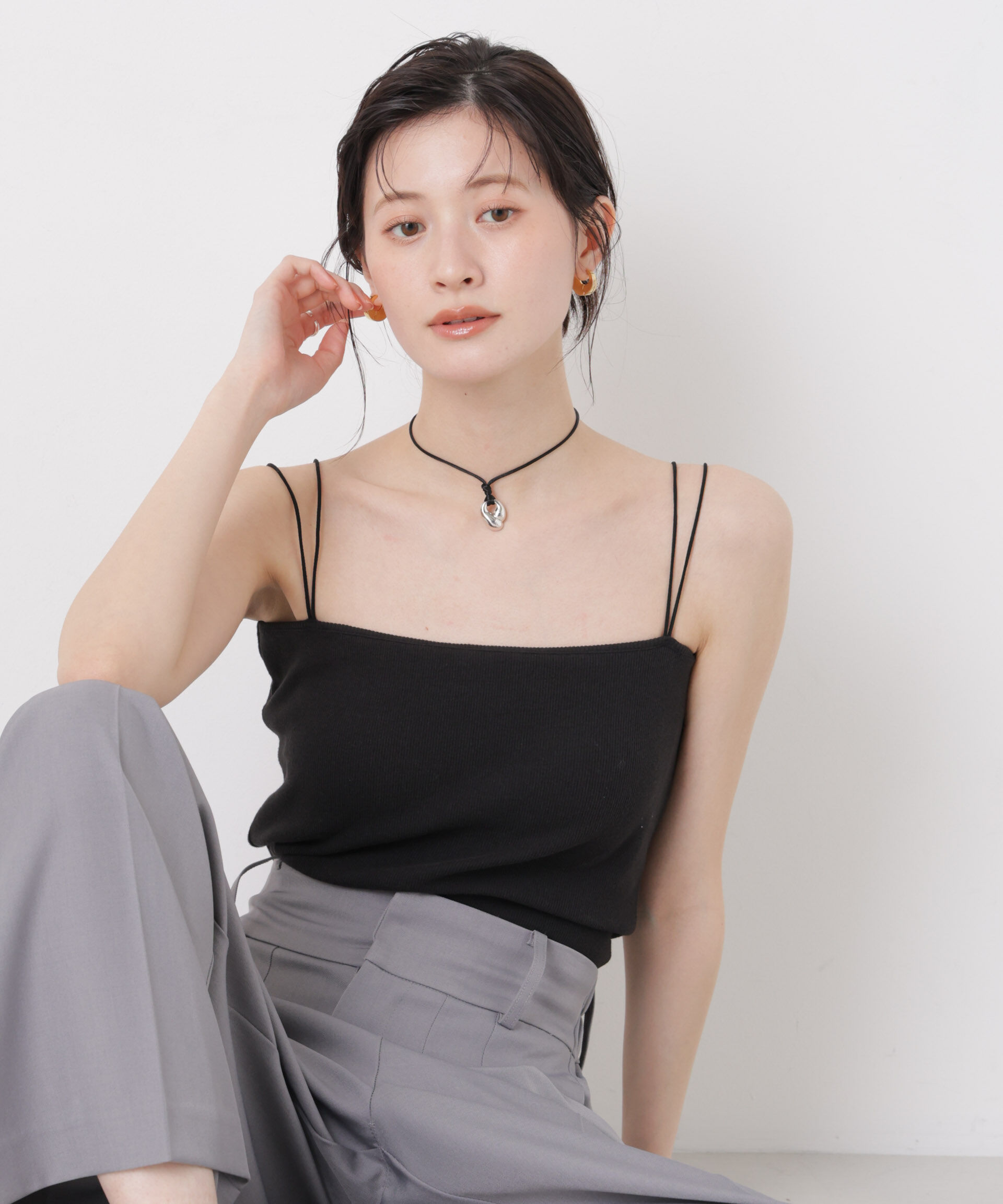NANO universe「抗菌防臭リブカップ付きダブルストラップキャミソール」|Tシャツ・カットソー|