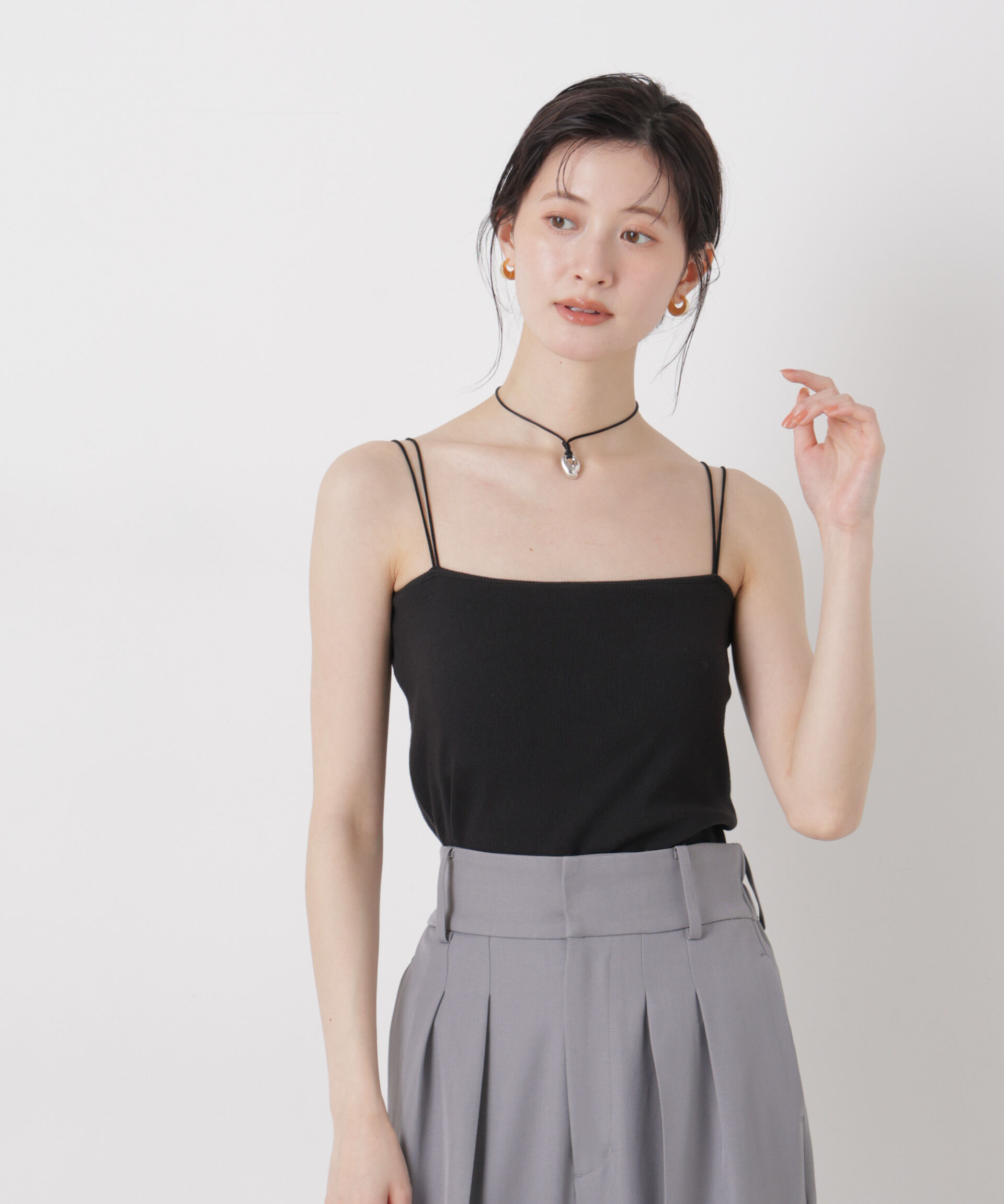 NANO universe「抗菌防臭リブカップ付きダブルストラップキャミソール」|Tシャツ・カットソー|