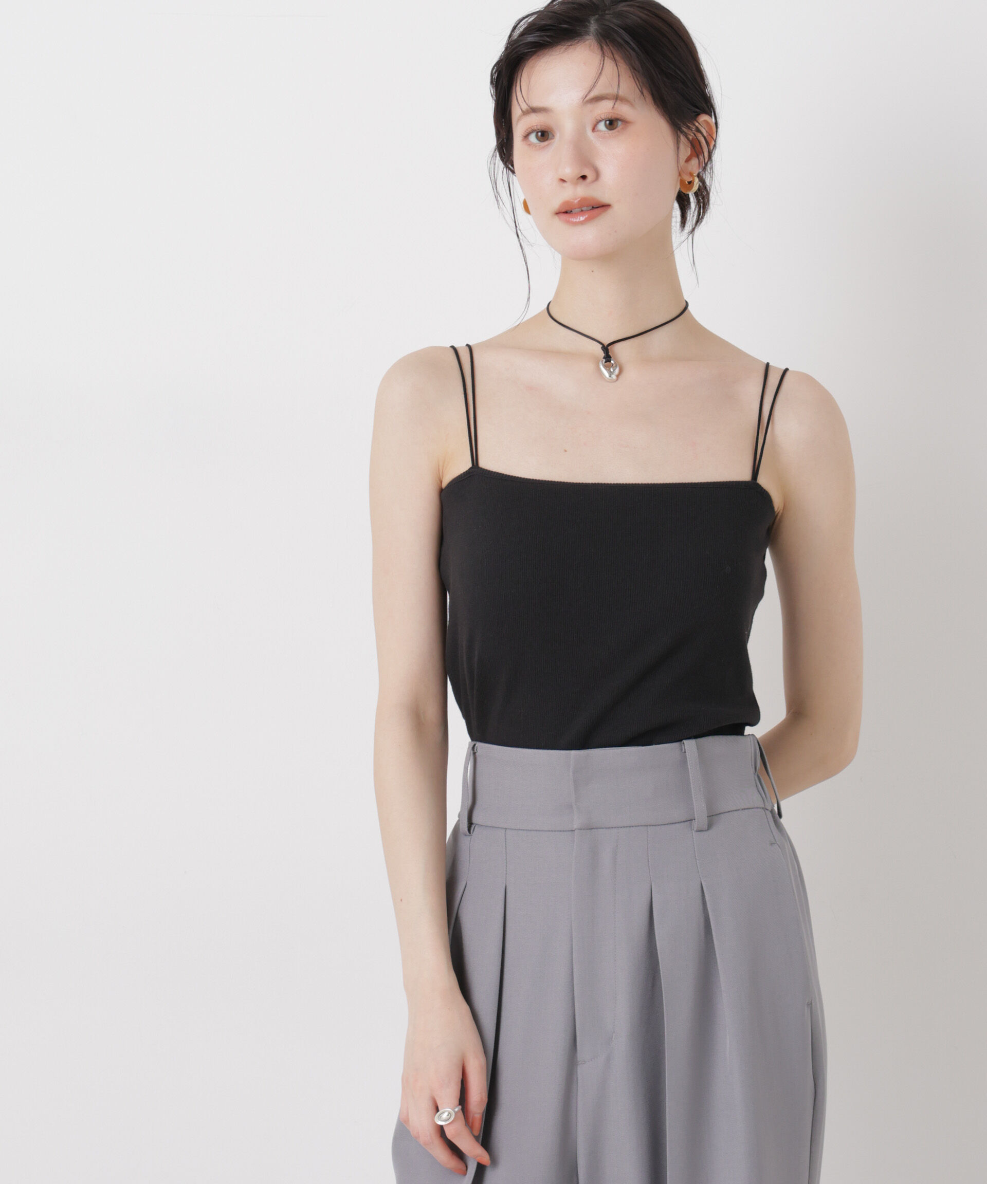 NANO universe「抗菌防臭リブカップ付きダブルストラップキャミソール」|Tシャツ・カットソー|