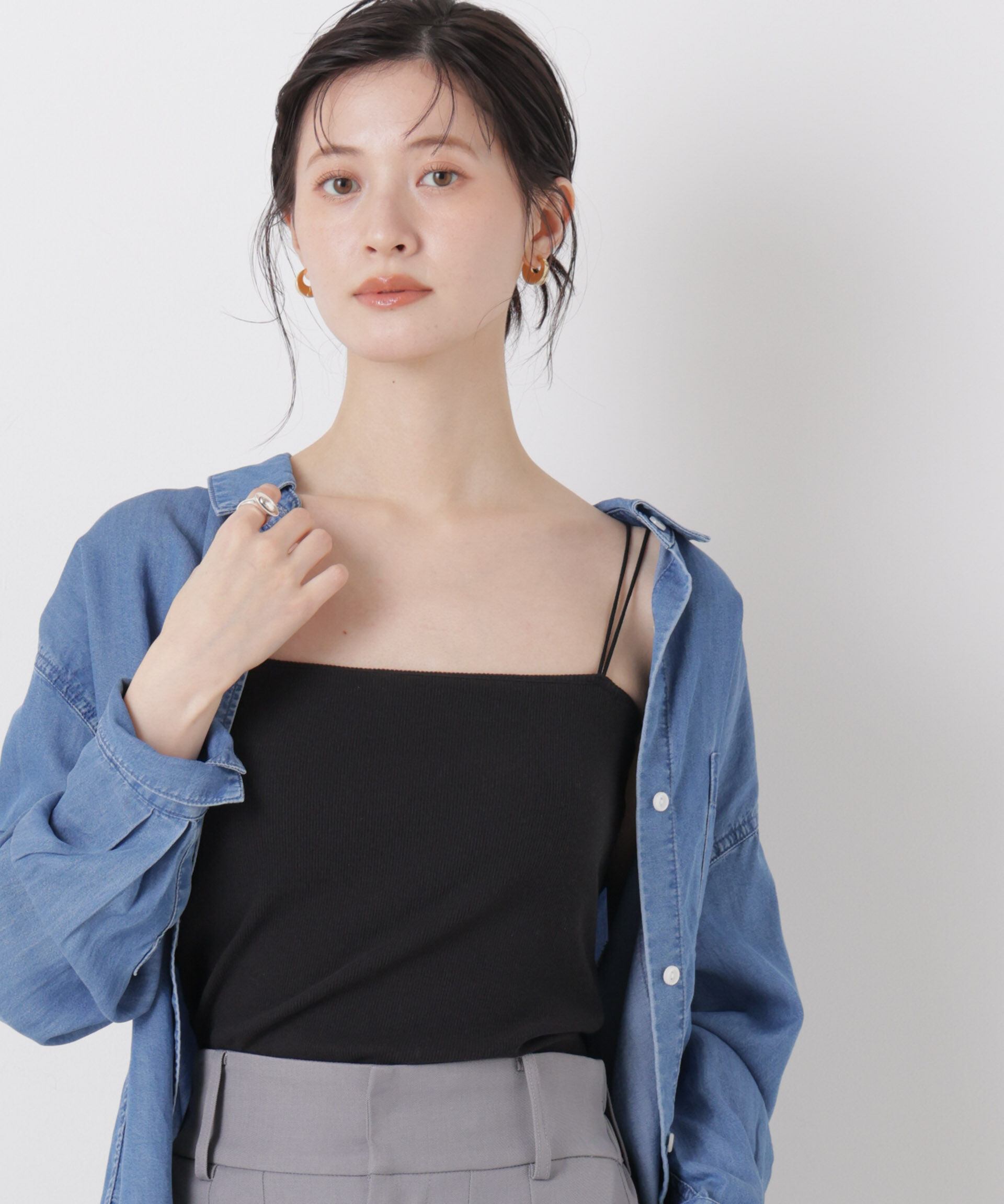 NANO universe「抗菌防臭リブカップ付きダブルストラップキャミソール」|Tシャツ・カットソー|