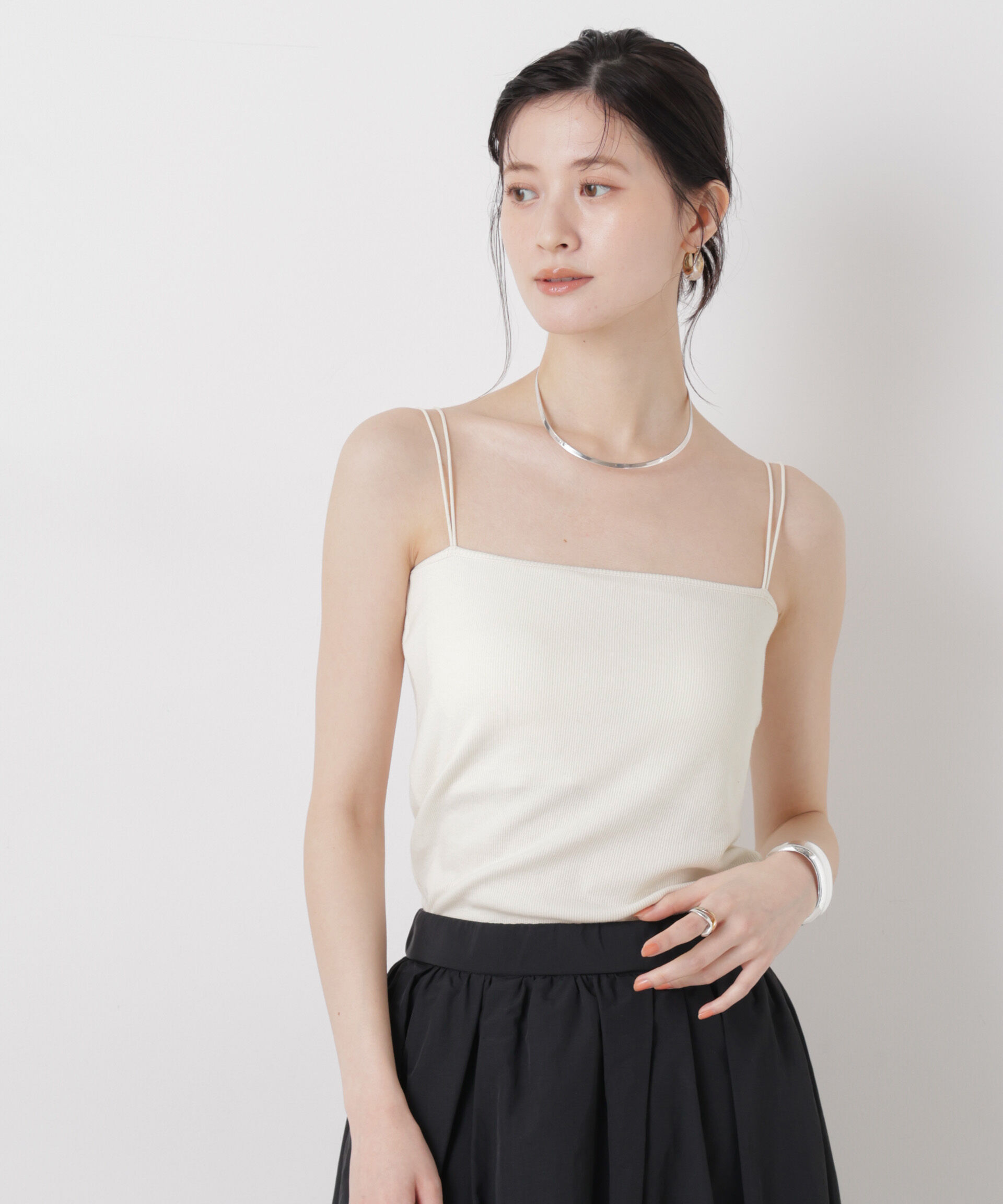 NANO universe「抗菌防臭リブカップ付きダブルストラップキャミソール」|Tシャツ・カットソー|アイボリー7