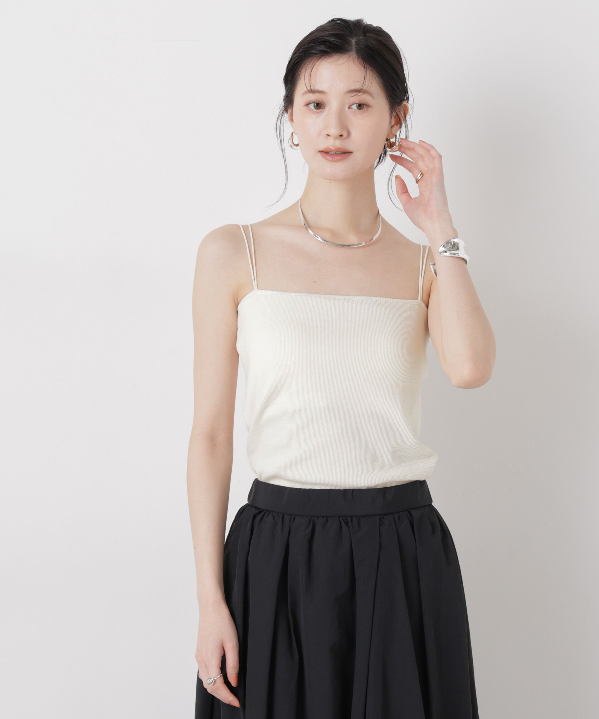 NANO universe「抗菌防臭リブカップ付きダブルストラップキャミソール」|Tシャツ・カットソー|