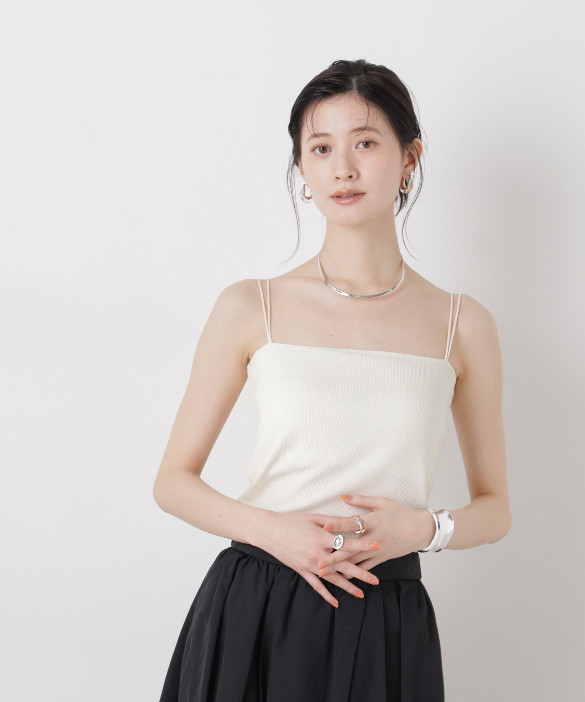 NANO universe「抗菌防臭リブカップ付きダブルストラップキャミソール」|Tシャツ・カットソー|