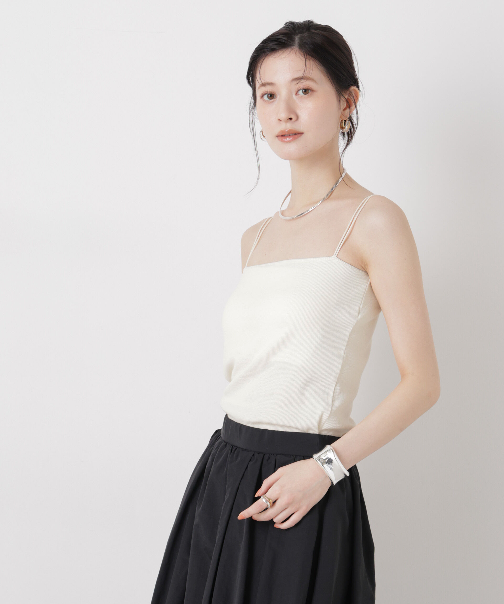 NANO universe「抗菌防臭リブカップ付きダブルストラップキャミソール」|Tシャツ・カットソー|