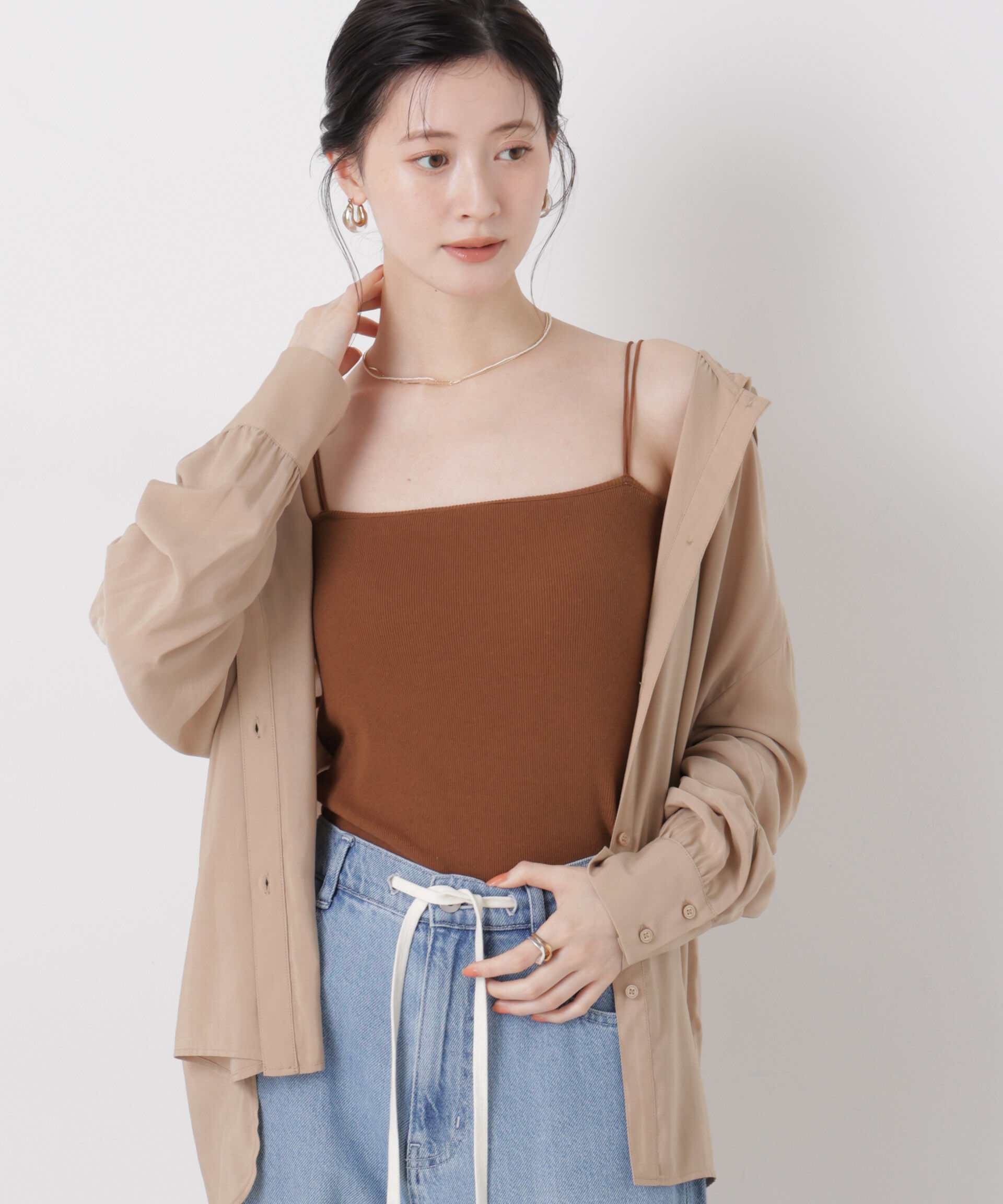 NANO universe「抗菌防臭リブカップ付きダブルストラップキャミソール」|Tシャツ・カットソー|