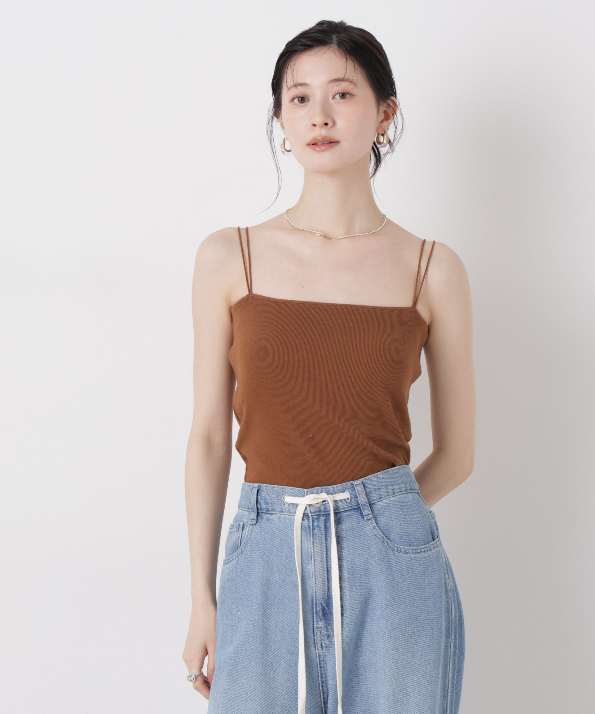 NANO universe「抗菌防臭リブカップ付きダブルストラップキャミソール」|Tシャツ・カットソー|