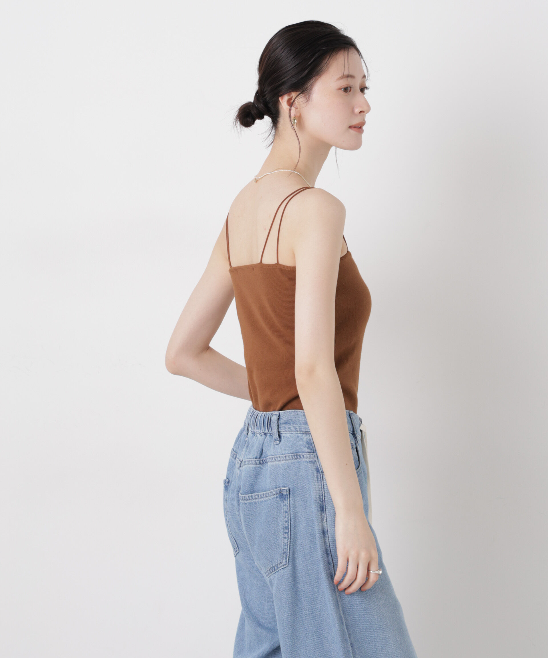 NANO universe「抗菌防臭リブカップ付きダブルストラップキャミソール」|Tシャツ・カットソー|
