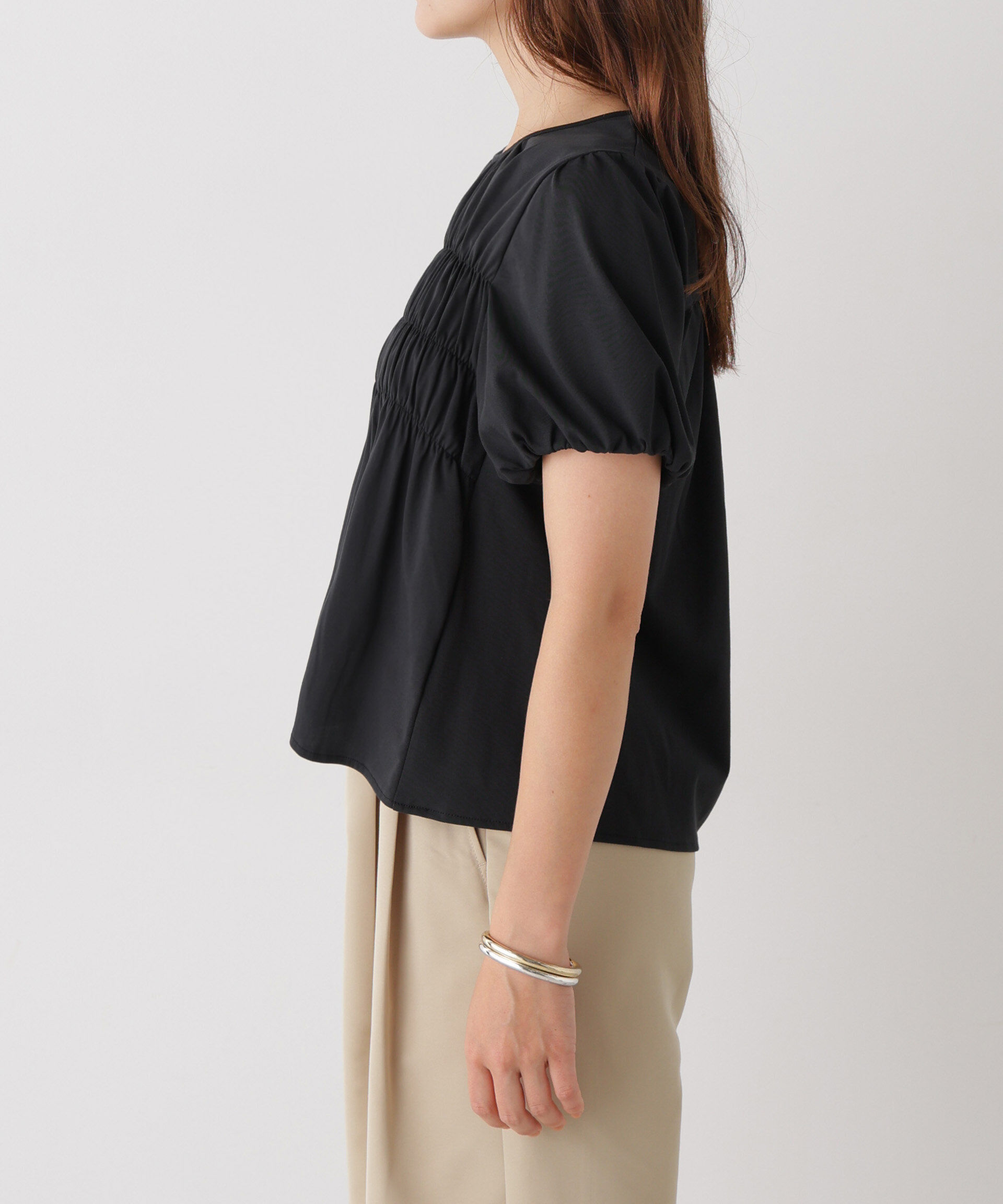 NANO universe「フロントシャーリングカットトップス」|Tシャツ・カットソー|