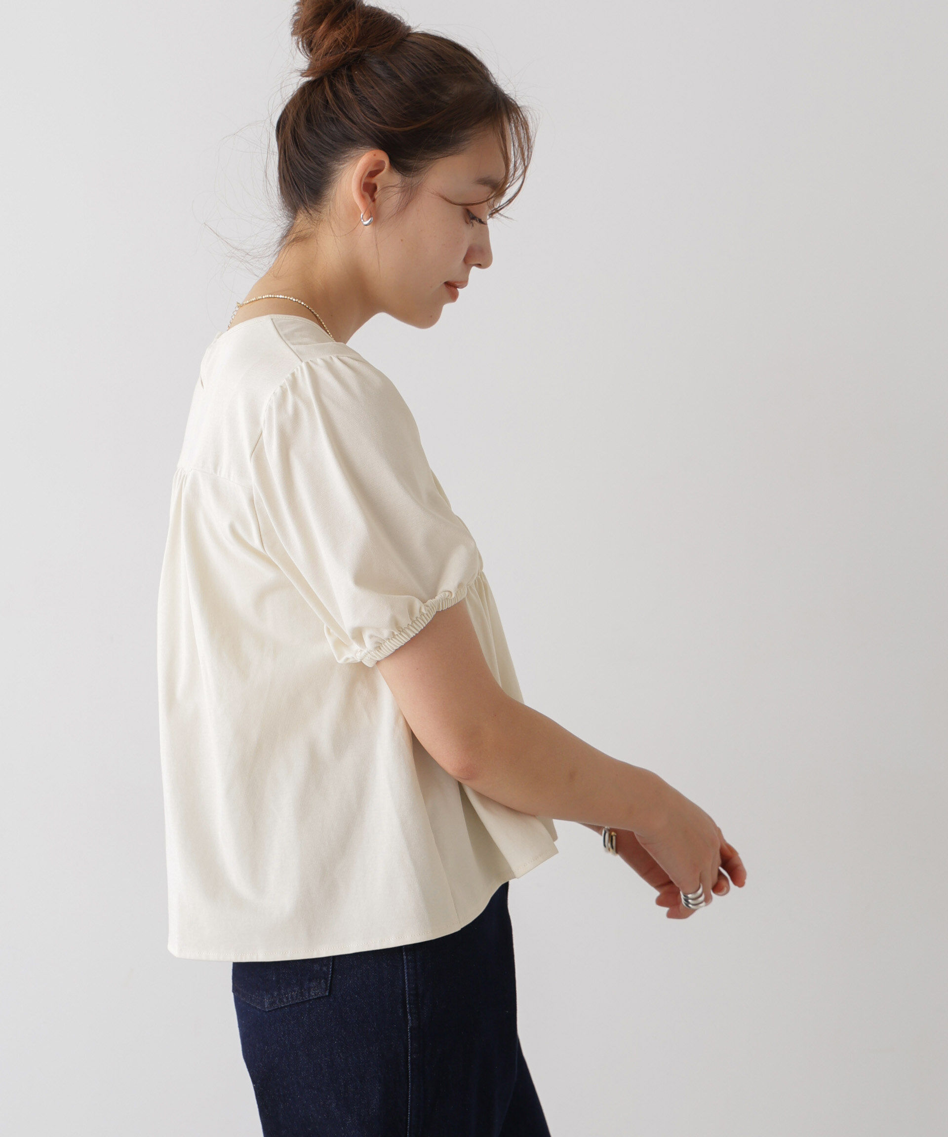 NANO universe「フロントシャーリングカットトップス」|Tシャツ・カットソー|
