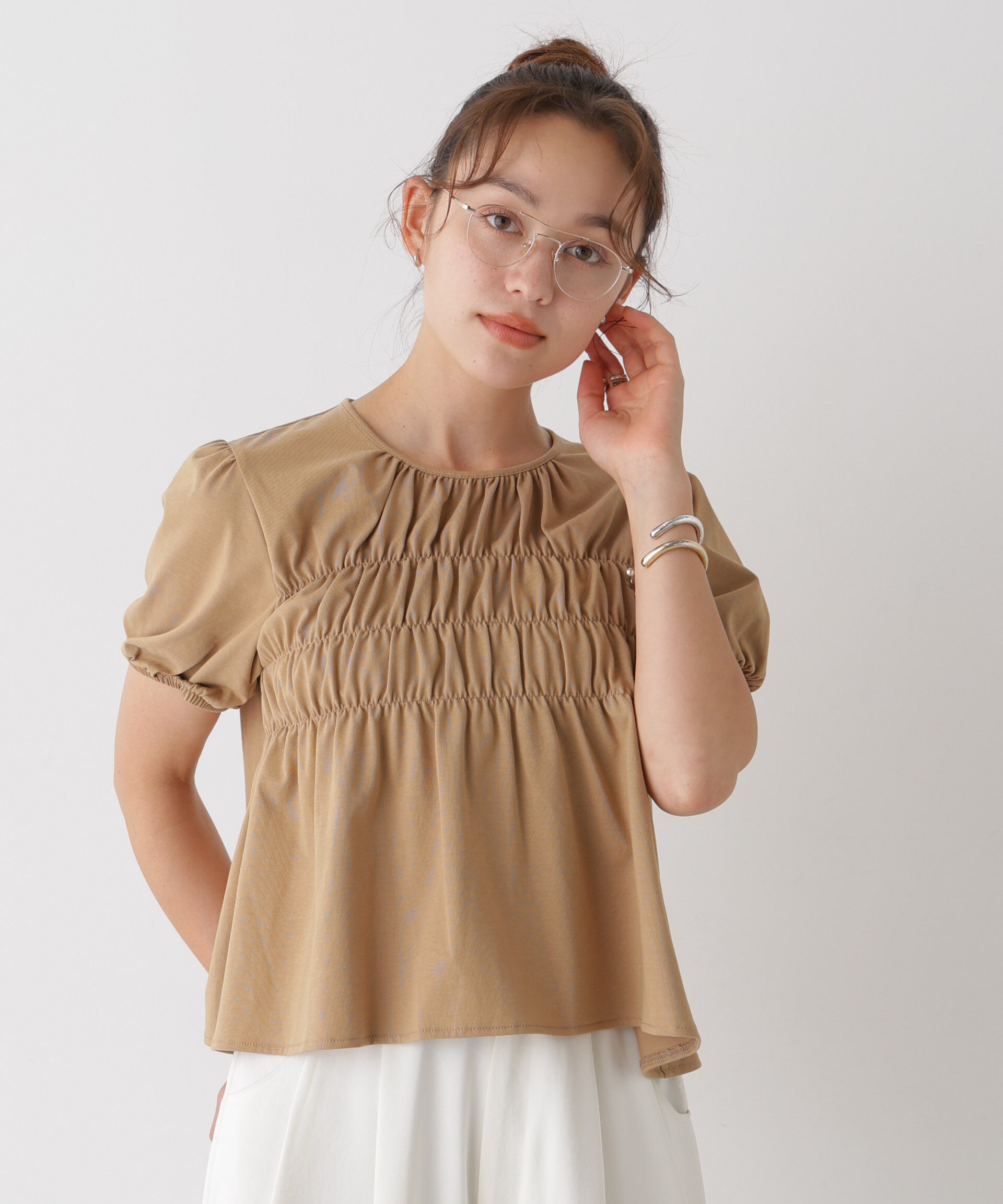 NANO universe「フロントシャーリングカットトップス」|Tシャツ・カットソー|