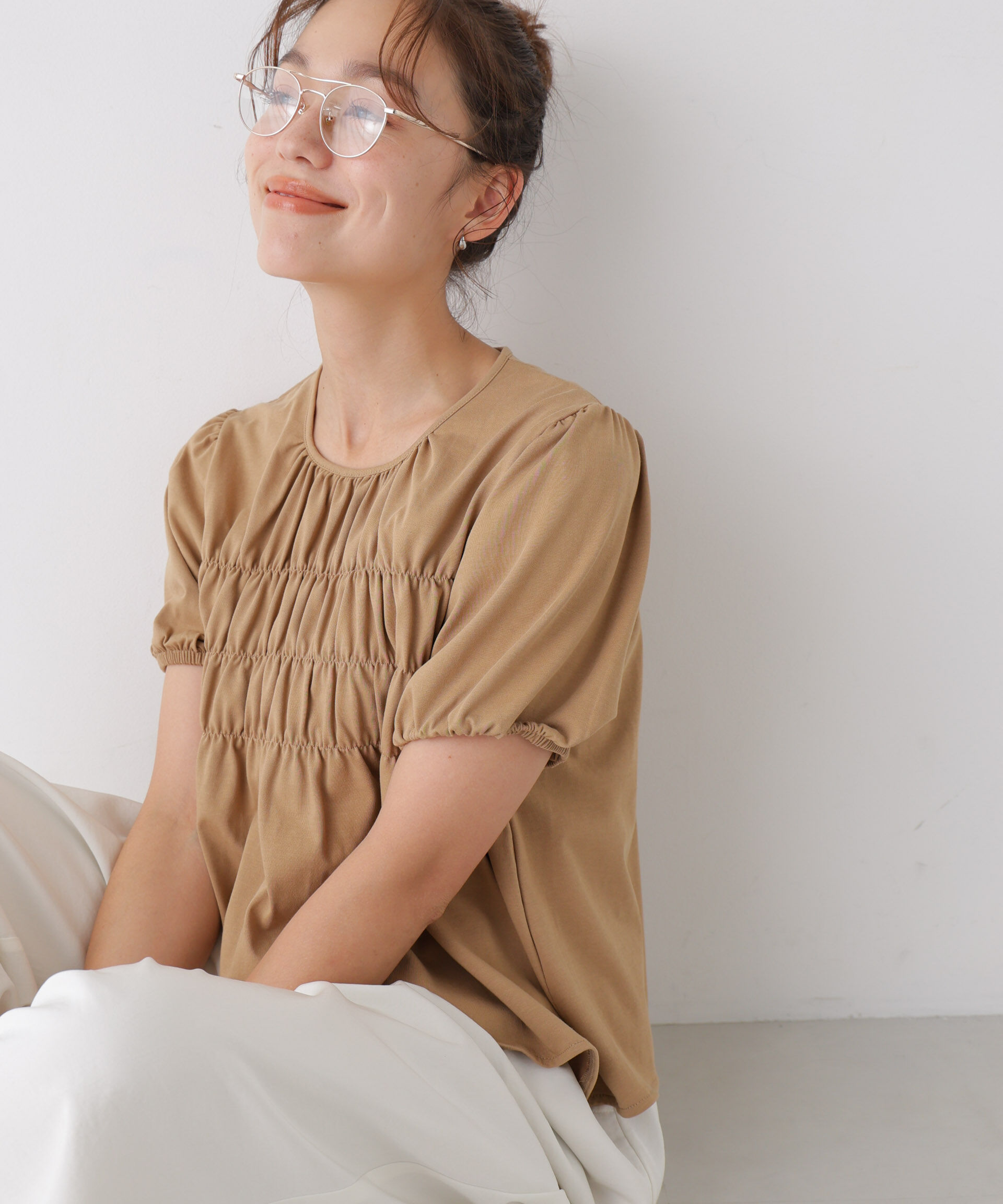 NANO universe「フロントシャーリングカットトップス」|Tシャツ・カットソー|