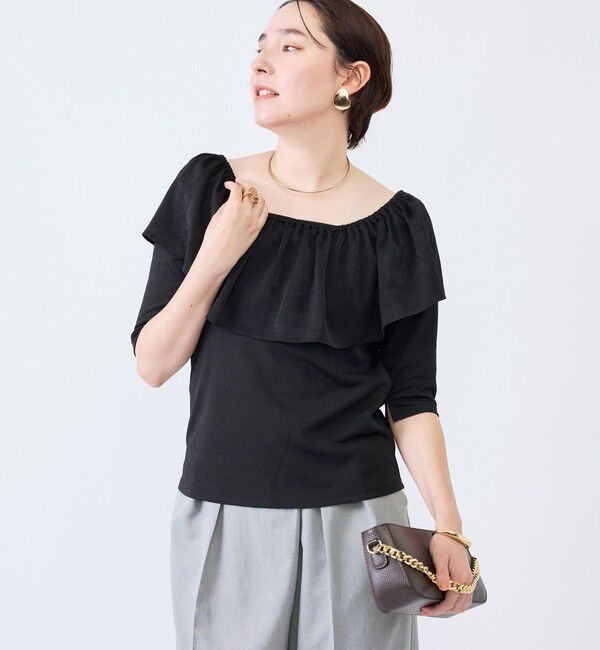 NOLLEY'S「ウォッシャブルフィブリルサテンドッキングフリルプルオーバー」|Tシャツ・カットソー|